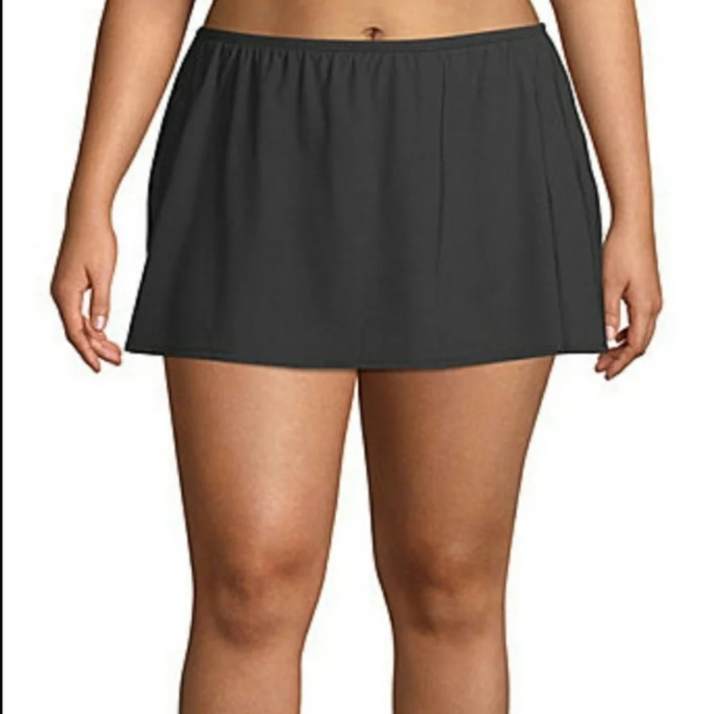 LIZ CLAIBORNE Swim Skirt Solid Black Plus Size w Tummy Control Panel